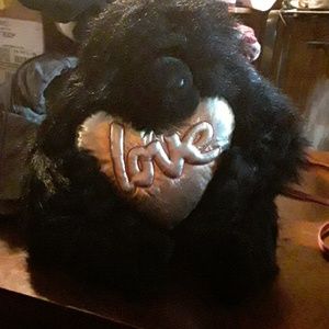 Black fuzzy stuffed  monkey / love heart.